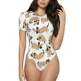 thumbnail image 2 of Uemuo Dachshund Dog Puppy Pattern Women's One Piece Short Sleeve Swimsuit Rash Guard Surfing Modest Quick-drying Swimsuit Beach Essentials-Large, 2 of 9