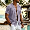 thumbnail image 2 of Sewkxo Men's Linen Shirts Short Sleeve Casual Shirts Button Down Shirt for Men Beach Summer Shirt,Light Purple M, 2 of 8