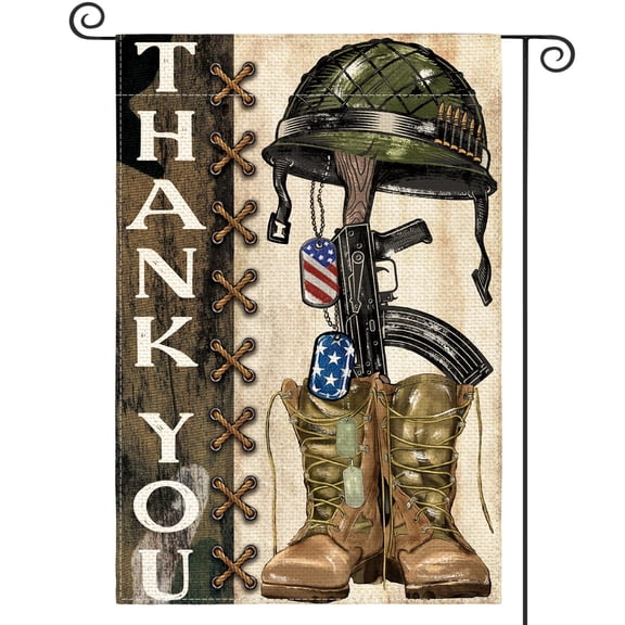 Double Sided Military Soldiers Boots Garden Flag 12x18, Memorial Day Thank You Heroes Patriotic Veteran Outdoor Decoration