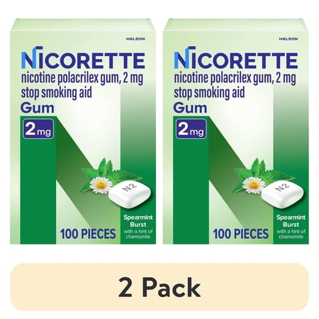 (2 pack) Nicorette Nicotine Gum, Stop Smoking Aids, 2 mg, Spearmint Burst, 100 Count