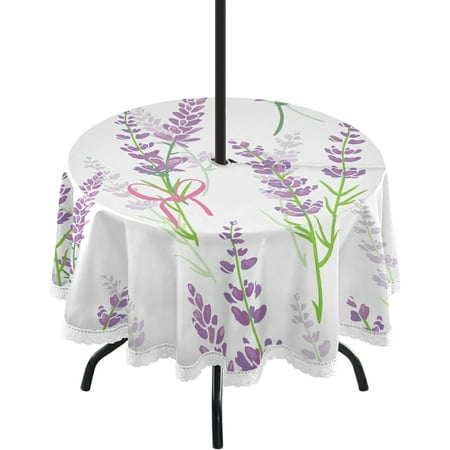 

SKYSONIC Indoor & Outdoor Round Tablecloth 60In Beautiful Violet Lavender Waterproof Tablecloth with Umbrella Hole and Zipper Party Patio Table Covers for Backyard /BBQ/Picnic