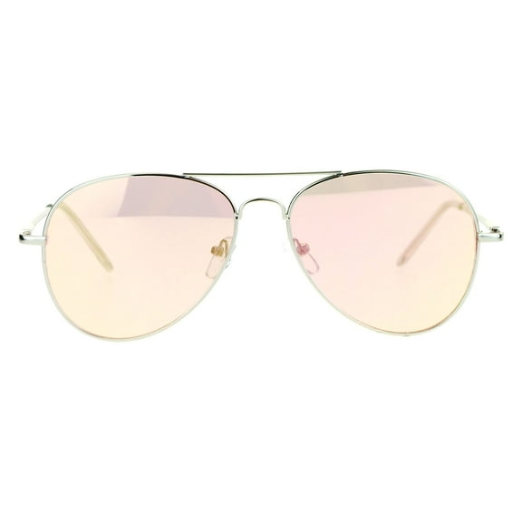 SA106 Mirrored Mirror Mens Flat Lens Pilots Metal Aviator Sunglasses Silver Pink