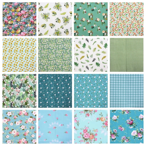 Threns 16Pcs Quilting Cotton Fabric Squares Sheets, 9.84" x 9.84" Floral Printed Craft Fabric for DIY Sewing Scrapbooking Quilting Craft Patchwork