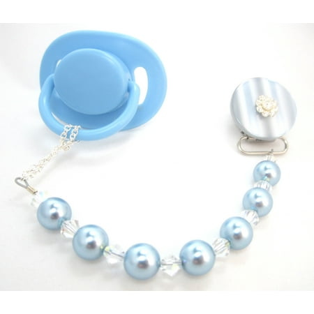 Blingy Pacifier Clip with Big Pearls & Swarovski Crystals