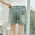 thumbnail image 6 of SNKSDGM Anniversary Girls Denim Shorts Elastic Waist Casual Summer Jorts for Kids Comfortable Stretch Jean Shorts Playful Ripped Hem Design, 6 of 8