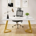 thumbnail image 2 of Finmind Modern Home Office Desk, Adult Study Writing Table with Metal Legs, White & Gold, 55.11" L x 31.49" D x 29.52" H, 2 of 7