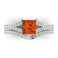 thumbnail image 2 of Clara Pucci 14K White Gold Princess Cut 1Ct Simulated Red Diamond Engagement Ring + Matching Band - Luxury Box Included, 2 of 7