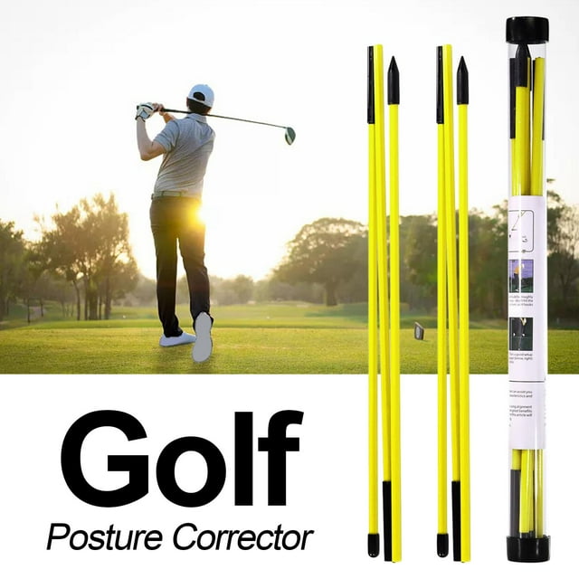Paquete de 2 palos de alineación Cola para golf columpio ejercicio plegable entrenamiento amarillo