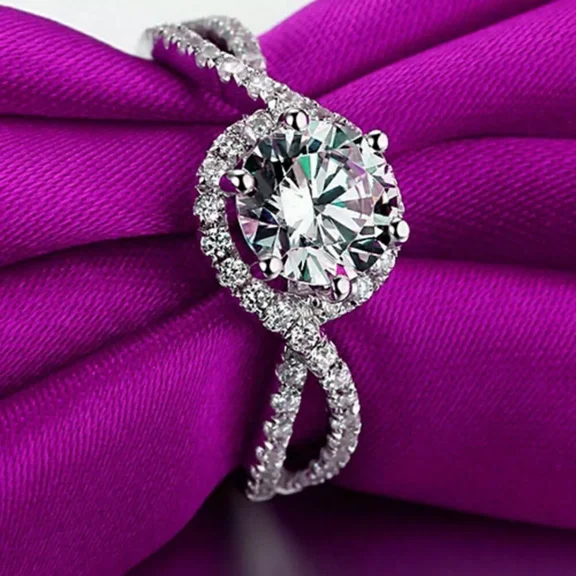 14K White Gold Plated 3 Ct Round Cut White Moissanite Women's Wedding Band Ring