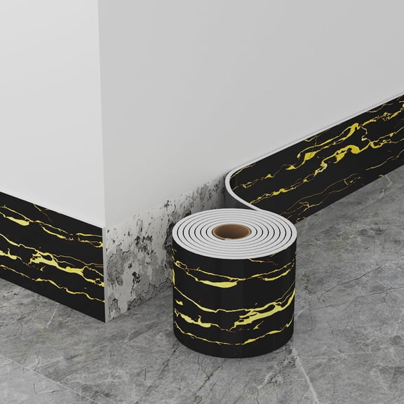 Flexible Self-Adhesive Baseboard Molding, Peel and Stick Rubber Wall Trim, 4" x 16.4 ft PET Cove Base for Floor and Wall (Black)