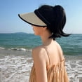 thumbnail image 2 of Sombreros de visera de paja, viseras de ala ancha, sombrero de playa plegable, sombrero de verano con parte superior vacía para mujer, plegable, fácil de almacenar y sin deformación, 2 of 7
