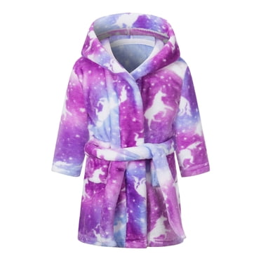 WUANDIXFA Boys Girls Robe Fleece Soft Hooded Kids Bathrobes Toddler Cute Plush Robes for Kids, 4-12 Years (Purple, 9-10 Years)