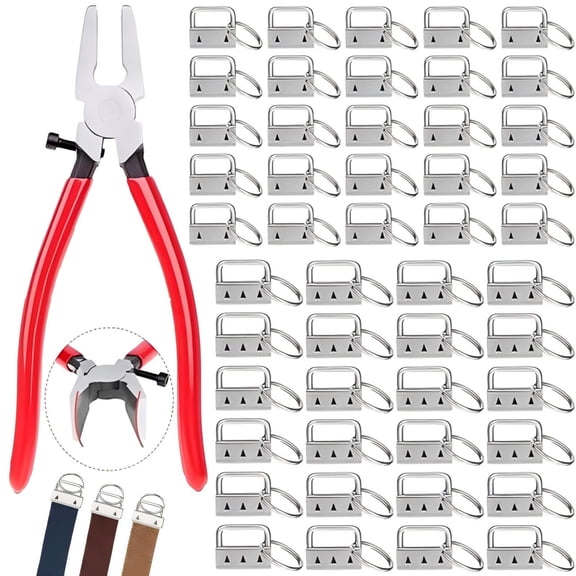 50Pcs 1-Inch Key Fob Hardware Set with Pliers – Complete DIY Keychain Making Kit for Wristlets, Lanyards, Bag Tags & Craft Projects, Silver
