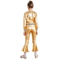 thumbnail image 3 of TiaoBug Kids Girls Sparkly Metallic Hip Hop Dance 2Pcs Outfits Long Sleeve Jacket Flared Pants Dancewear Gold 10, 3 of 7