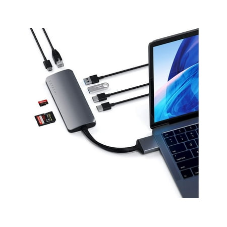 UPC: 0879961008376 | Satechi Type-C Dual Multimedia Adapter with Dual 4K HDMI  USB-C PD  Gigabit Ethernet  Micro/SD Card Readers  USB 3.0 – for M2/ M1 MacBook Pro/Max – Space Gray