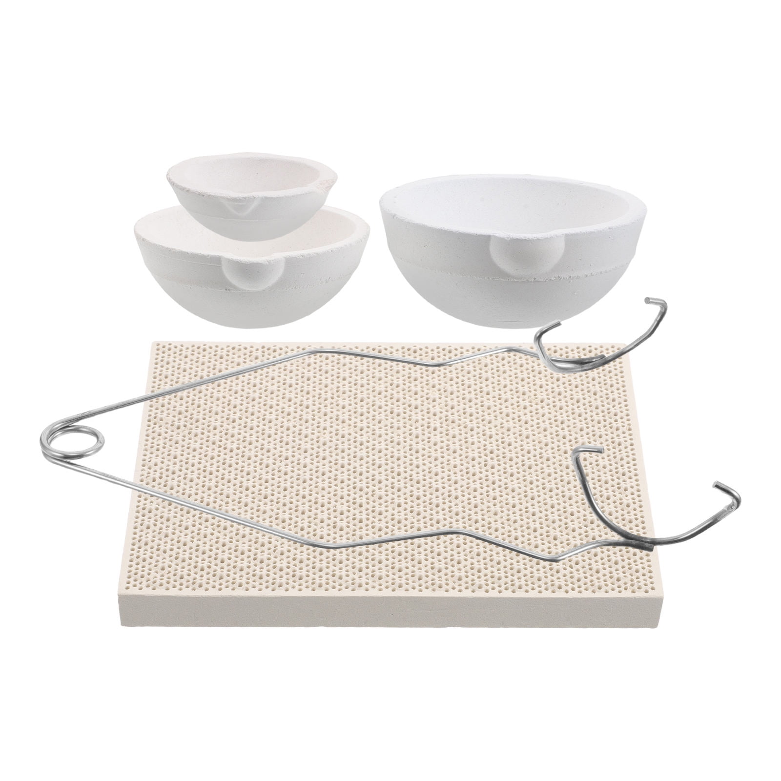 WHAMVOX 1 Set Melting Crucible Bowl Ceramic Dish Set Includes Honeycomb Soldering Board Plate and Tong Handle for Melting Metal Crafting