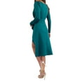 thumbnail image 4 of DYMADE Women Solid V-Neck Ruffle Irregular Long Sleeve Elegant Midi Length Dress, 4 of 4