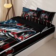 thumbnail image 3 of Castle Fairy Grunge Patriotic Bass Graphic Zipper Full Size Comforter Sets with Fitted Sheet and 2 Pillowcases,USA Flag Fishing Rod Black Background Print Zipper Bedding Set,Reversible,4pcs, 3 of 6