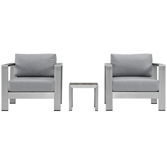 Modern Contemporary Urban Design Outdoor Patio Balcony Three PCS Sectional Sofa Set, Grey Gray, Aluminum