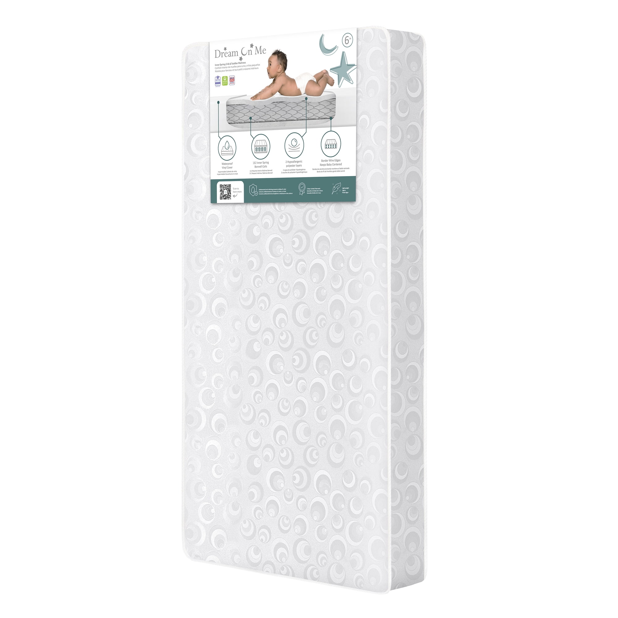 Dream On Me Honeycomb Breathable Fiber Crib and Toddler Mattres | Honeycomb Lunar Circles / White