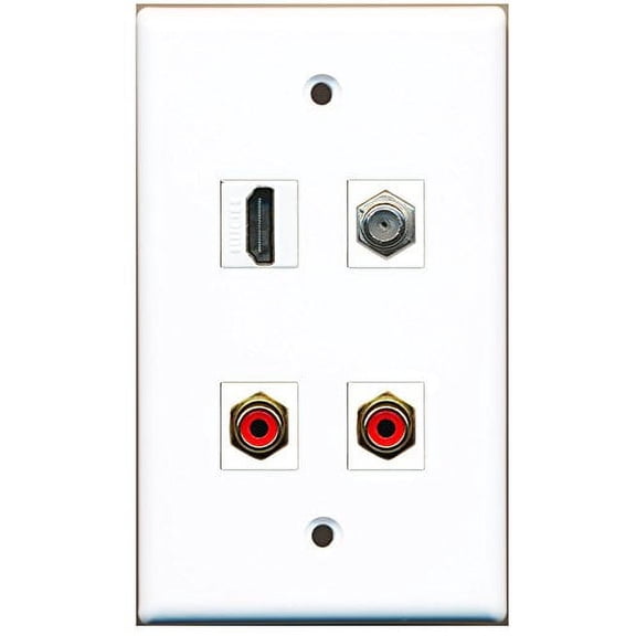 RiteAV - 1 Port HDMI 2 Port RCA Red 1 Port Coax Cable TV- F-Type Wall Plate