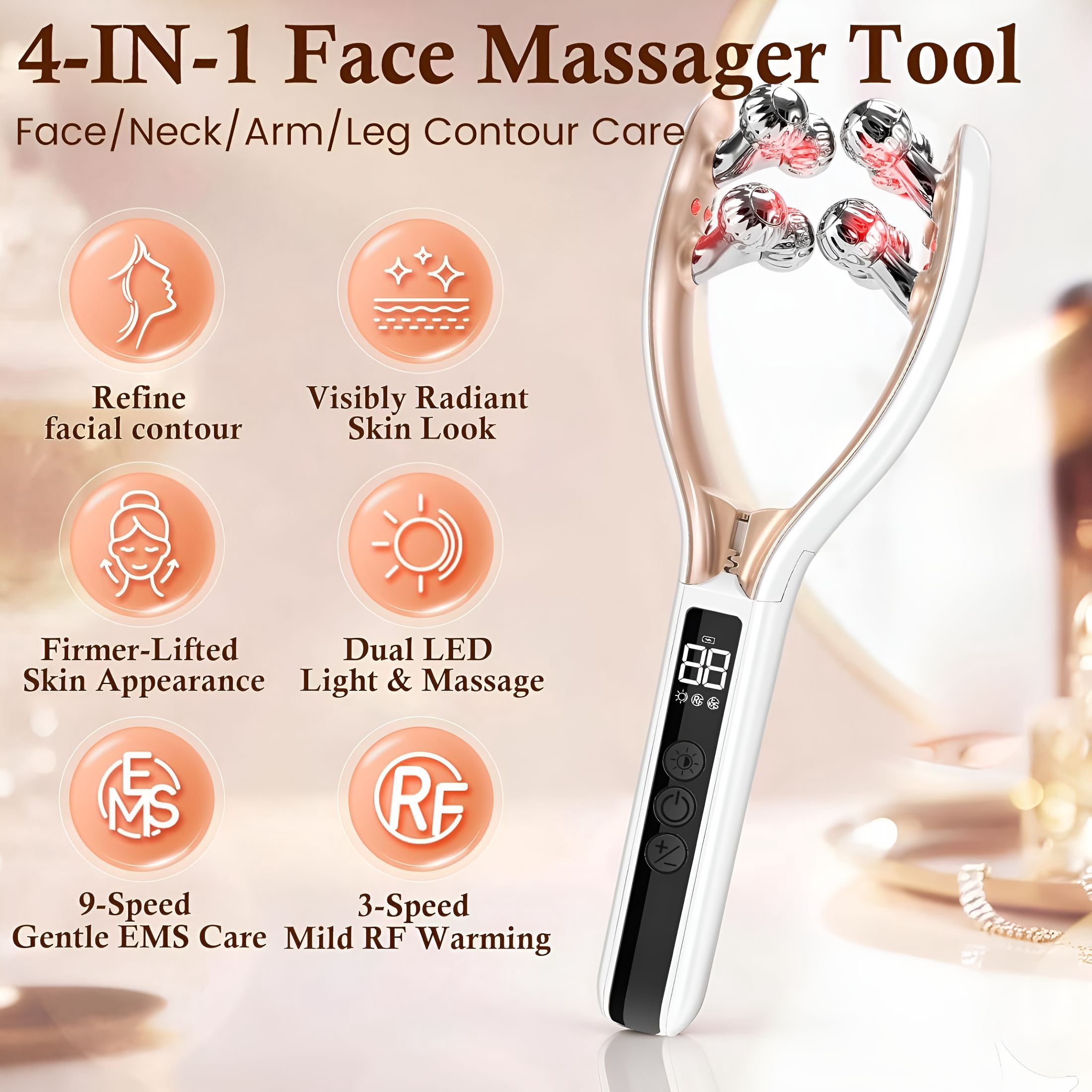 RAGUPEL Face Massager Tool with Red Light,Facial Roller Skin Care Tool for Women,Rechargeable Face Roller for Facial Contour Massage,Beauty Device for Face,Neck,Arms & Legs,Portable for Home Use