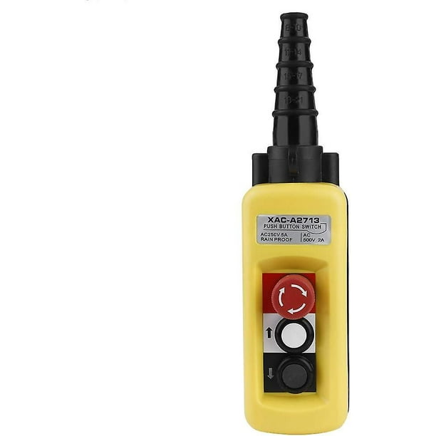 Interruptor de control de elevación de grúa, controlador de elevación de suspensión XAC-A2713 con interruptor de botón pulsador de grúa de cadena con parada de emergencia (2 botones)