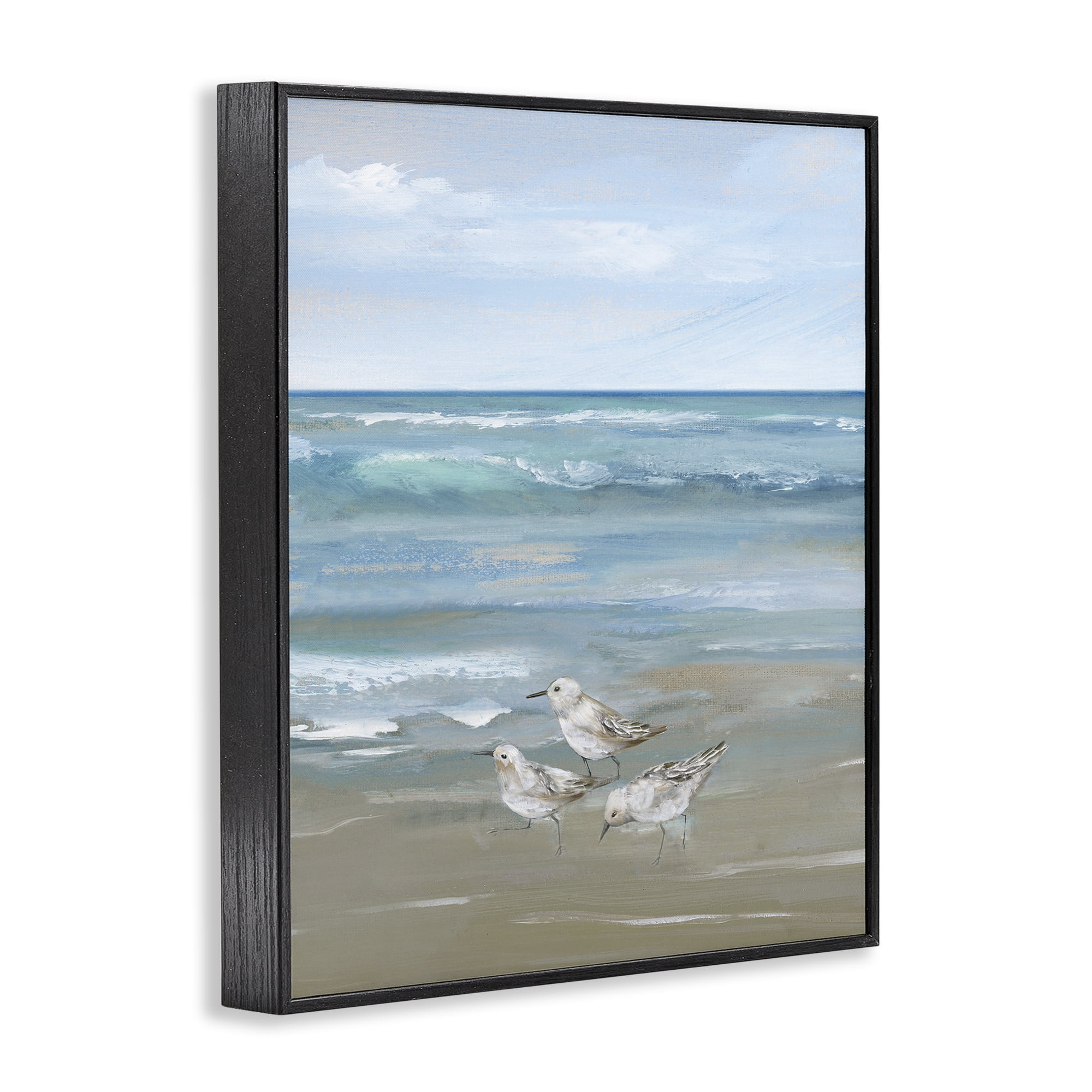 Stupell Industries Sanderlings on Gentle Waves Black Framed Giclee Art, design by Nan