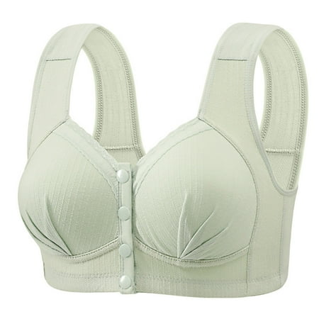 REORIAFEE Wireless Bras Women Front Closure No Wire Gathered Together Bras Solid Brassiere Breathable Wide Strap Comfy Corset Underwear Classic Comfortable Support Lingerie Green 42