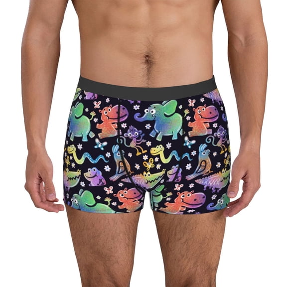 Gukieu Colorful Animals Print Men's Boxer Briefs, High Elastic Moisture Wicking Boxer Briefs Underwear-Small