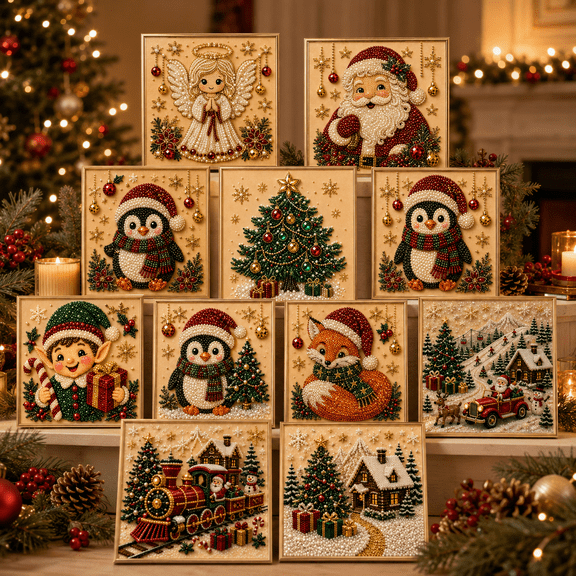 DIY Christmas Pearl Diamond Painting Art Kit with Frame, Pearl Art Kits for Adults Beginners, 3D Christmas Diamond Art Craft Set with Gemstone Beads for Holiday Home Wall Decor Gift