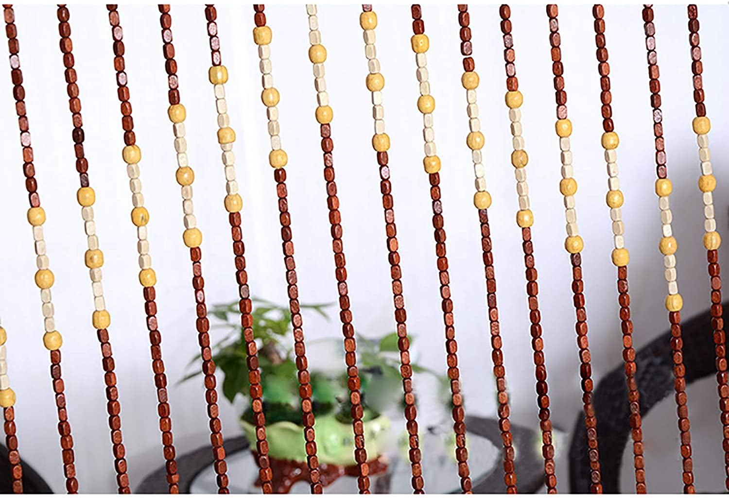 27 Lines Door Curtain Wooden Bead Curtain with Jagged Pattern,Macrame Curtain Wall Hanging, Doorway Window Curtains Handwoven Wedding Backdrop Arch (Wave pattern wooden bead curtain)90x175cm