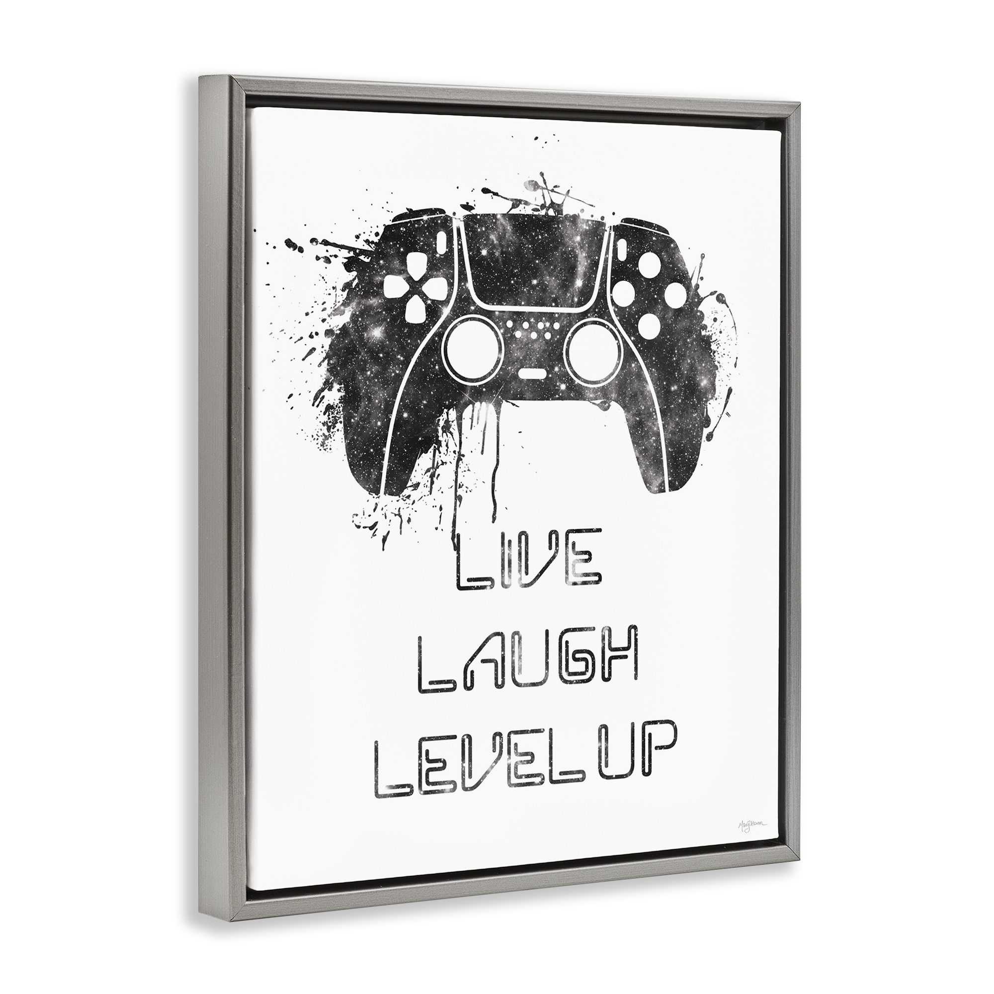 Stupell Industries Live Laugh Level Up Typography Painting Gray Floater Framed Art Print Wall Art, 25 x 31