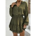 thumbnail image 2 of Mandarin Collar Tiered Ruffle Dress for Women Above Knee Length Olive Green Small, 2 of 3