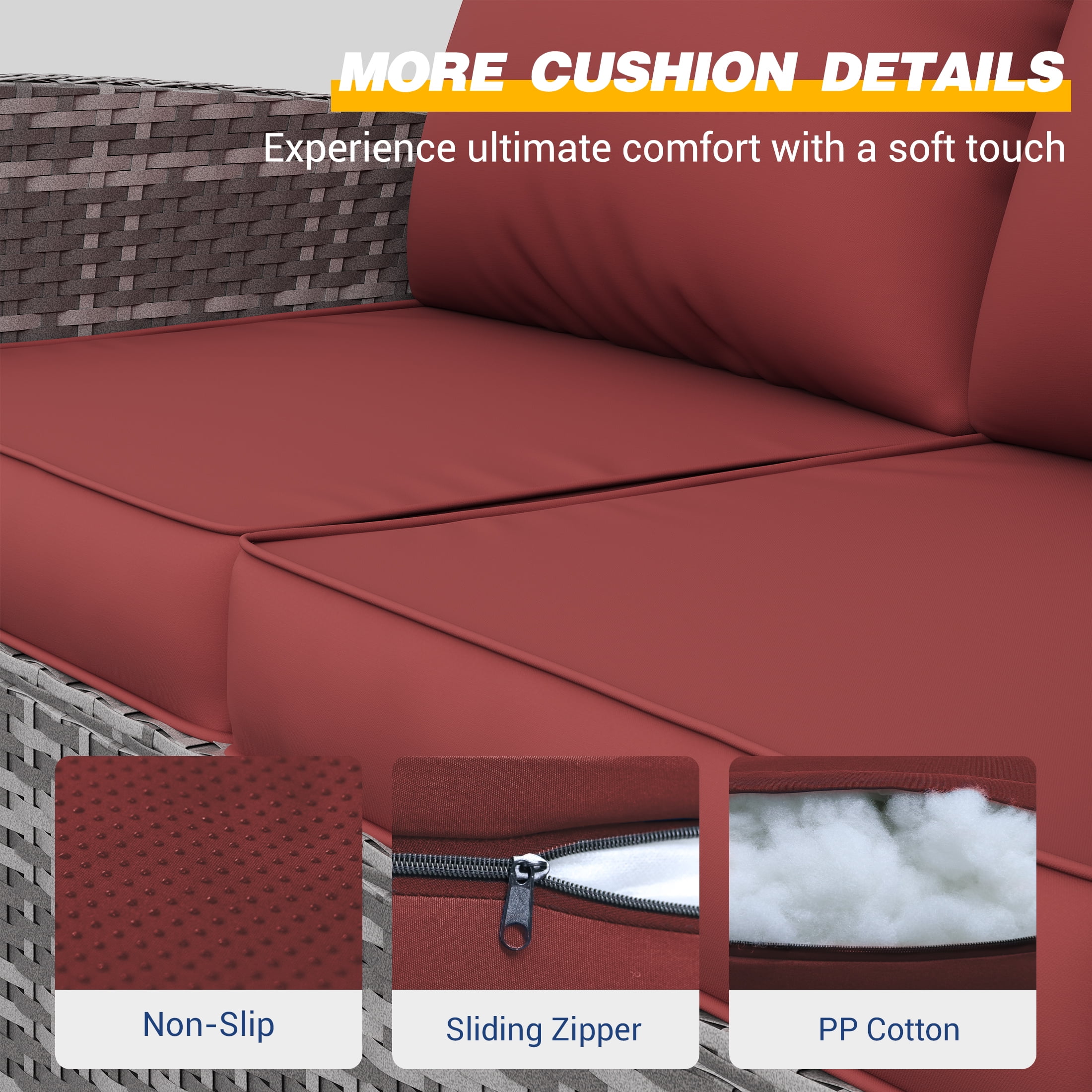 UDPATIO Outdoor Cushions for Patio Furniture, 4'' Replacement Cushions for Outdoor Furniture, Set of 4 Water-Resistant Outdoor Sectional Cushions for Sofa Couch Chair (Red)