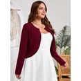thumbnail image 5 of SHOWMALL Women's Plus Size Open Front Cropped Cardigan Wine Red 5X Lightweight Long Sleeve Bolero Shrug for Dresses, 5 of 8