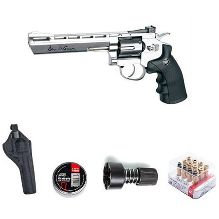 Single Action Army Revolver ASG Dan Wesson Revolver Pellet Air Gun with Holster/Cartridges/Extra BBs/Speed Loader, Silver, 6