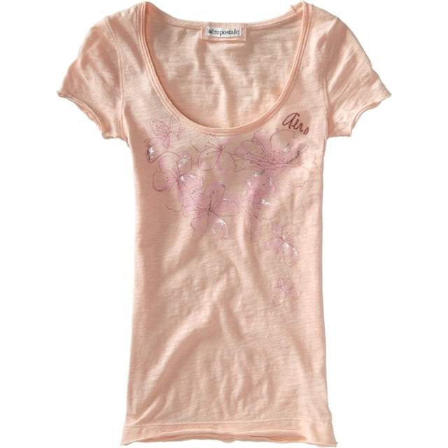 Aeropostale - Playera gráfica con cuello ancho para mujer, naranja, extra pequeña