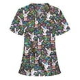 thumbnail image 2 of Genuiskids Easter Womens Scrubs Tops T-Shirt Easter Eggs Bunny Print V Neck Short Sleeve Medical Scrub Shirts Working Uniform Wear with Pockets Red, 2 of 3