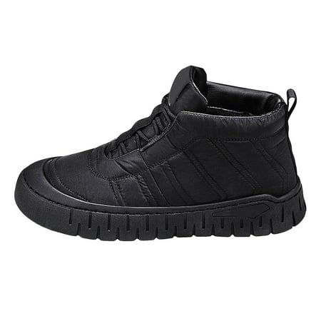 Men s Fleece Lined Ankle Boots Winter Warm Slip On Sneakers Casual Platform Non Slip Lace Up Tennis Shoes Black 10.5