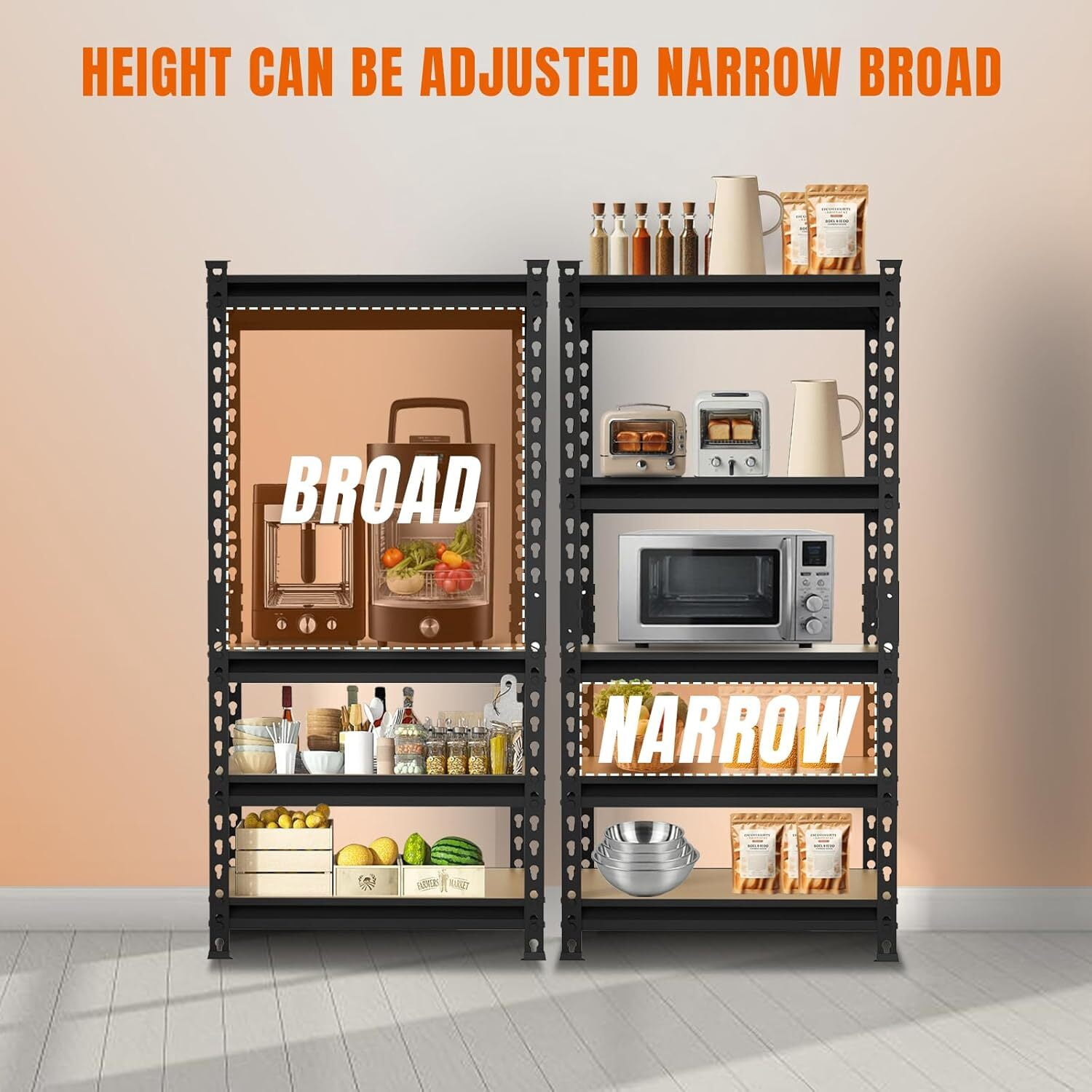 avobird 60" Heavy Duty Storage Shelves, 1800LBS Capacity Metal Shelving Unit, Adjustable Garage Shelves & Organizer with Overlap Design for Home Garage Warehouse Storage Shop