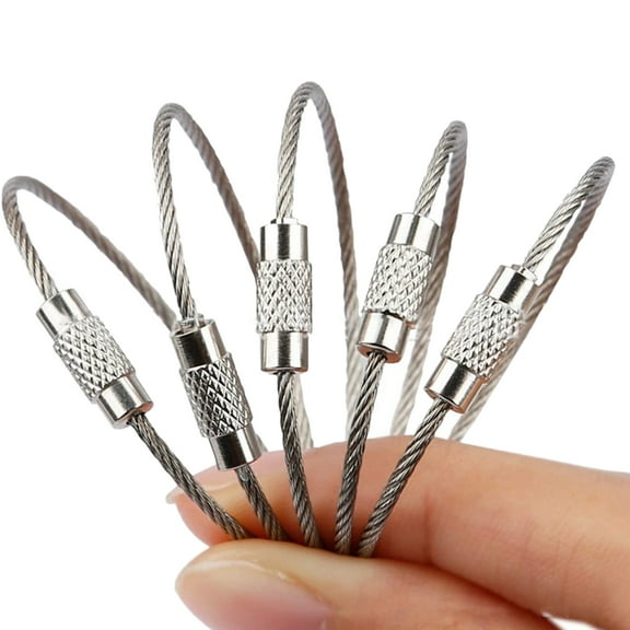 10 Pcs Stainless Steel Wire Keychains Cables Rustproof Luggage Label Loop Holder Large Key Rings Wire