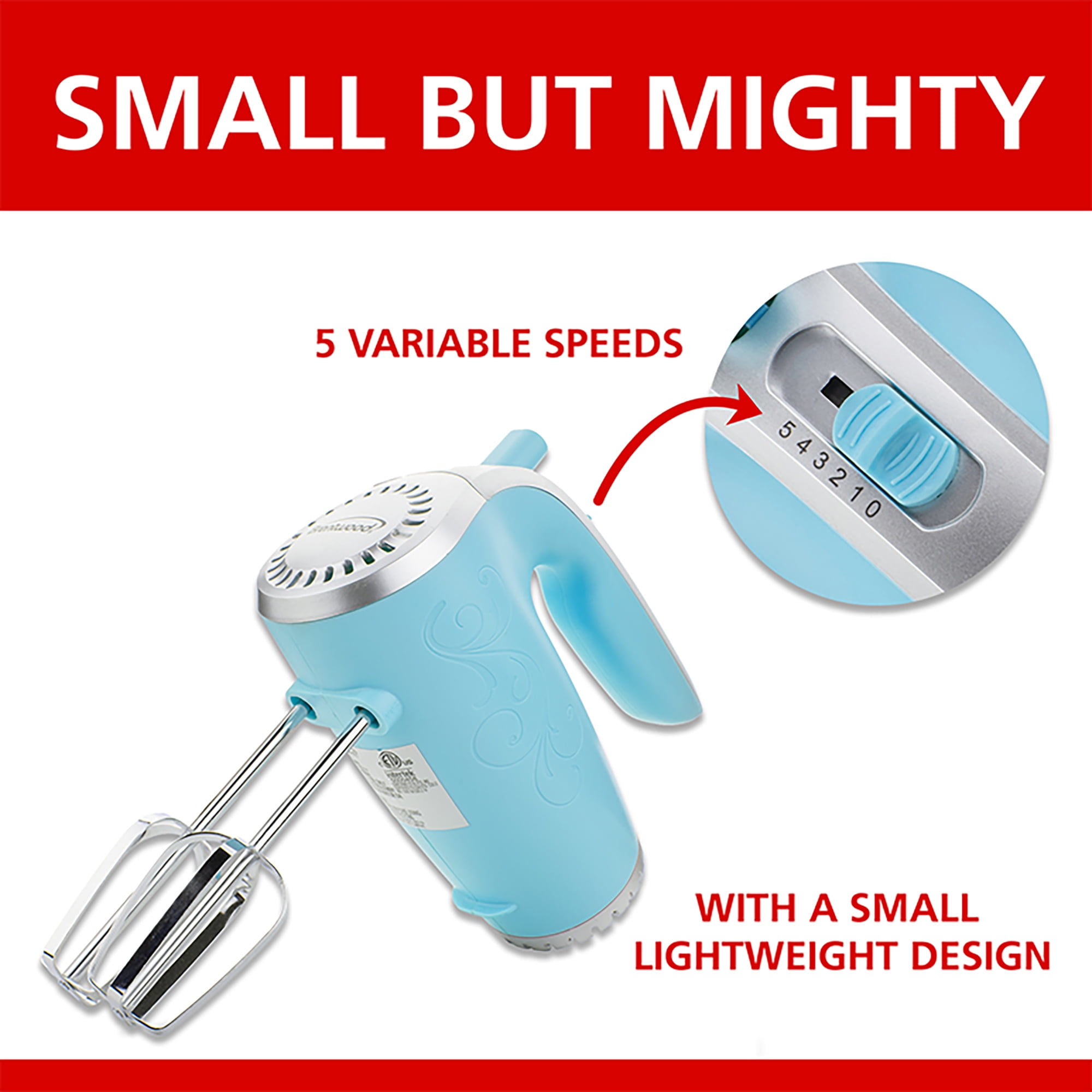 Brentwood New Lightweight 150-Watt 5-Speed Electric Hand Mixer (Blue)