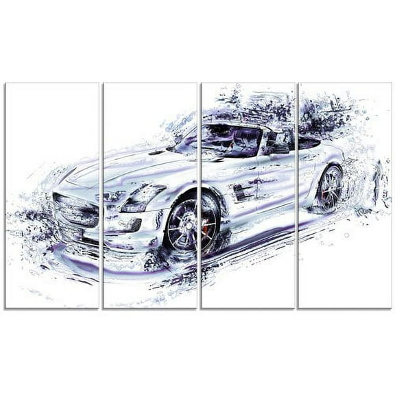 Design Art White Convertible Car, 4 Panels, 48" x 28"