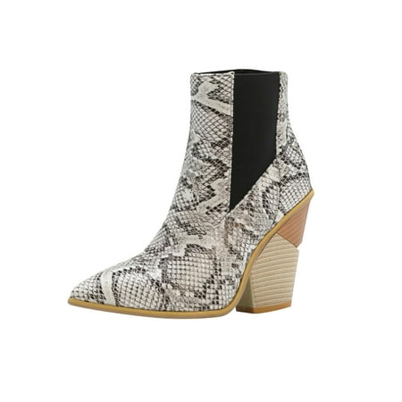 

Christmas Deals!2022 Juebong Women s Leather Stitching Snake Print Elastic Band Profiled Heel High Heel Ankle Boots