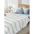 thumbnail image 4 of Turquoise Striped Twim XL Size Flat Sheet, Wrinkleproof & Fadeproof Cooling Flat Bed Sheet Only, Farmhouse Pinstripes Geometric Color Breathable Soft Bedding Top Sheets 66 x 102 Inches, 4 of 8