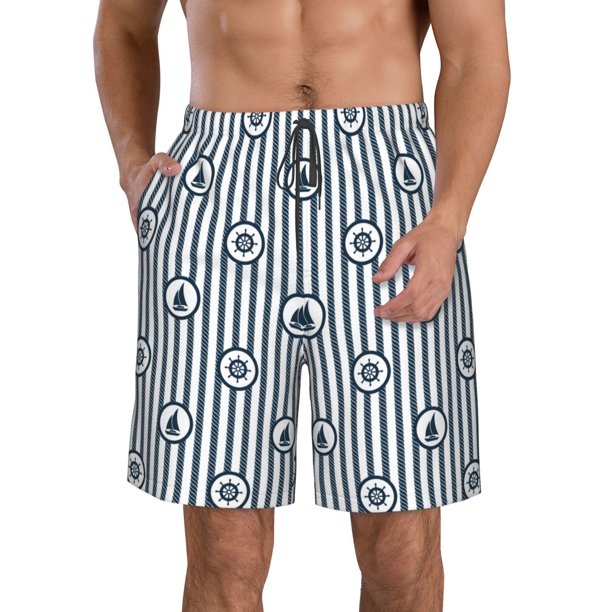 Balery Nautical1 Traje de Baño Estilo Hawaiano para Hombre, Shorts de Secado Rápido con Bolsillos-Small