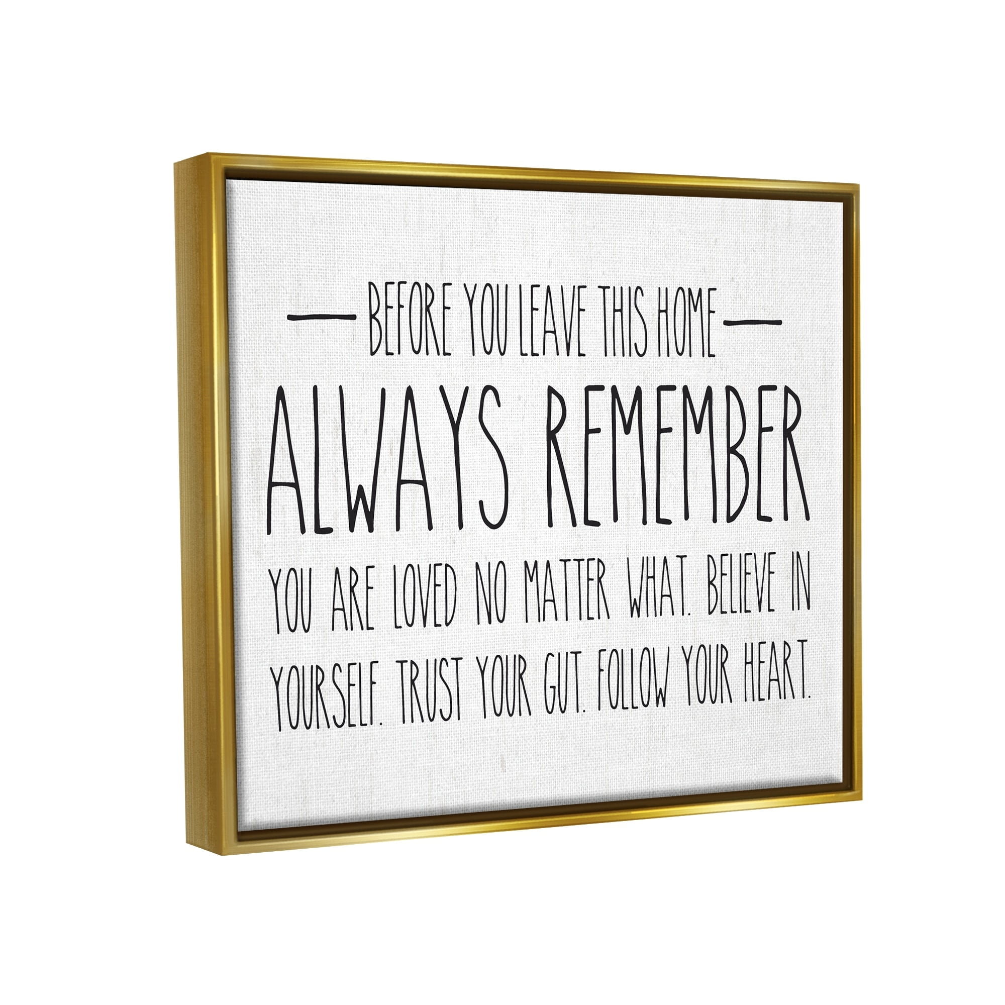 Stupell Industries Follow Your Heart Motivational Quote Casual Phrase Graphic Art Metallic Gold Floating Framed Canvas Print Wall Art, Design by Lettered and Lined