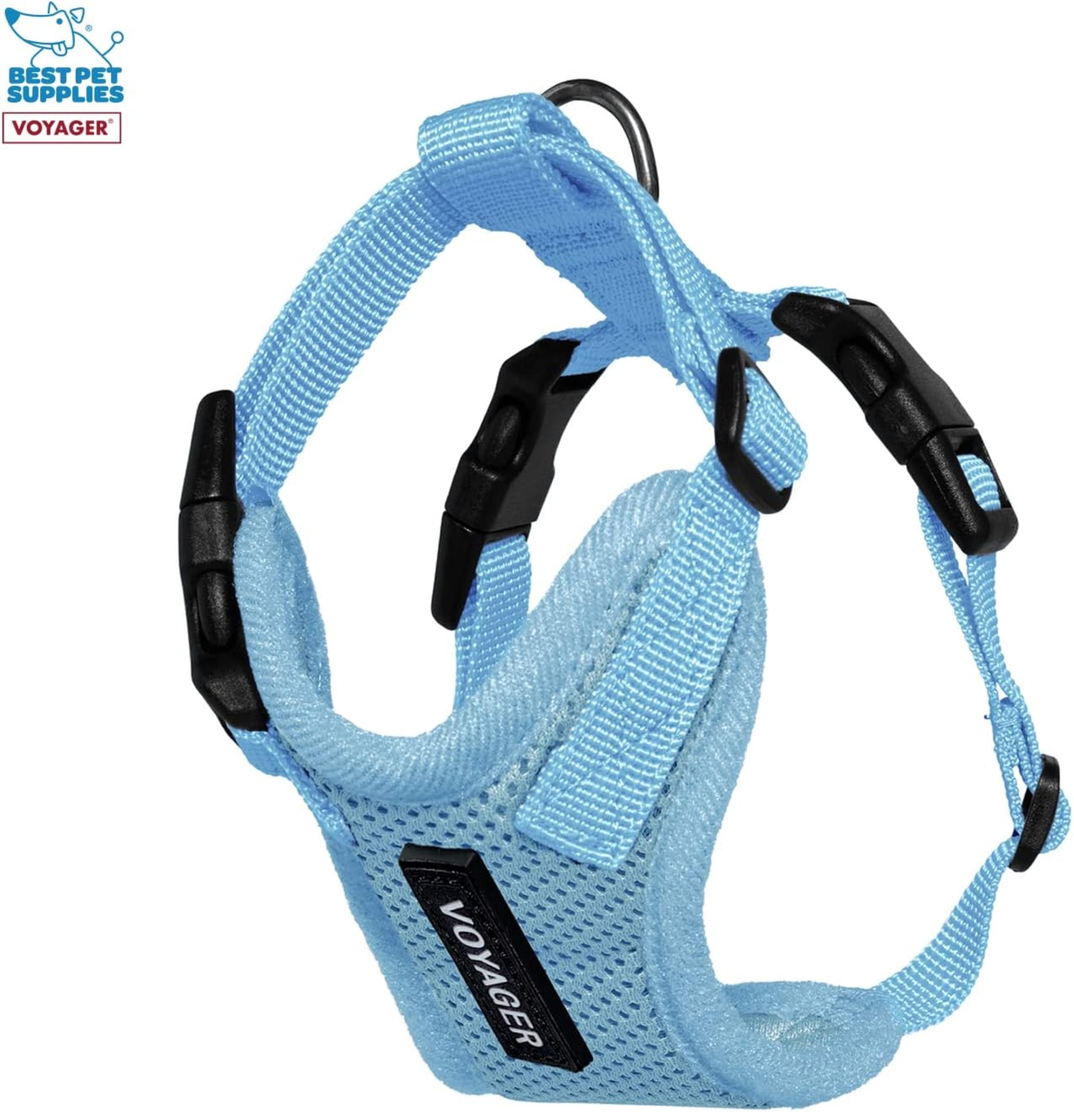 Voyager Step-In Lock Dog Harness & Reflective Leash Set w/ Neoprene Handle 6ft - For Small to Large Breed Dogs/ Cats, Cute & Heavy-Duty for Walking, Running & Training - Baby Blue Trim, XXXS