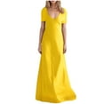 thumbnail image 3 of LLYwey Plus Size Maxi Dresses for Women 2025 Wedding Guest Long Dresses Casual Summer Solid Color V-Neck Short Sleeve Sundress, I-48, Yellow, S, 3 of 7